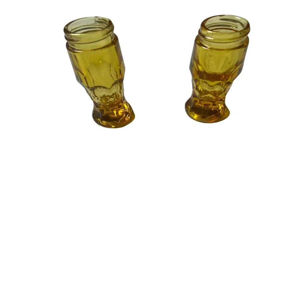 Vintage MCM Amber Glass Goblets Set of 2 Mid Century Footed Wine Water Glasses